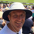 Review pic: man wearing UPF 50+ cricket hat at a cricket match
