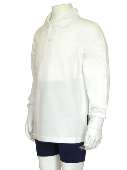 Stingray White Long Sleeve UV Protection Polo Shirt with vented armpits, soft cotton-polyester blend, and UPF 50+ sun protection.