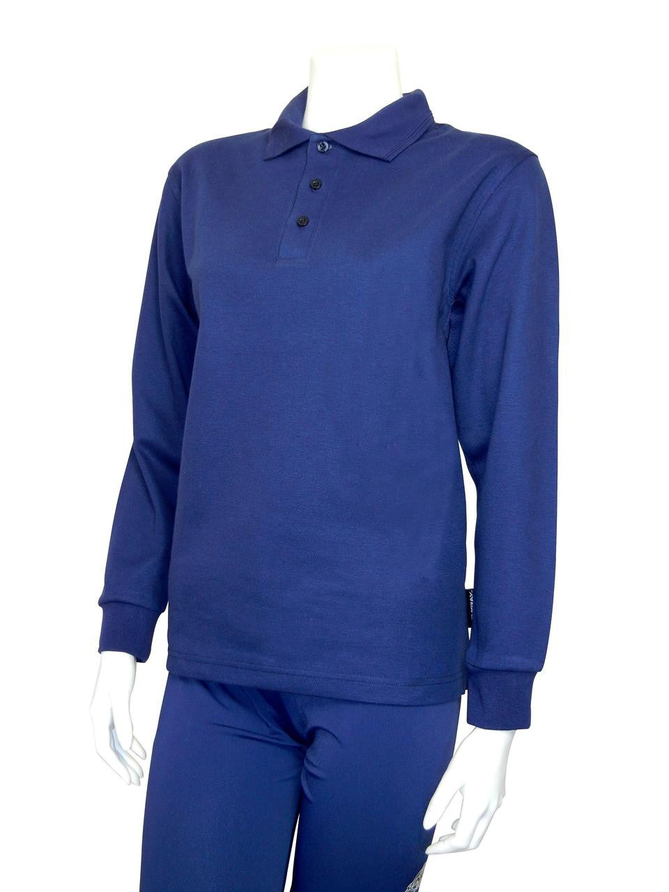 Stingray Navy Long Sleeve UV Protection Polo Shirt with vented armpits, soft cotton-polyester blend, and UPF 50+ sun protection.