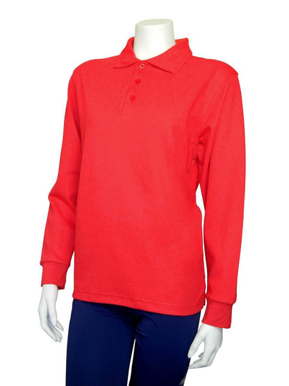 Stingray Red Long Sleeve UV Protection Polo Shirt with vented armpits, soft cotton-polyester blend, and UPF 50+ sun protection.