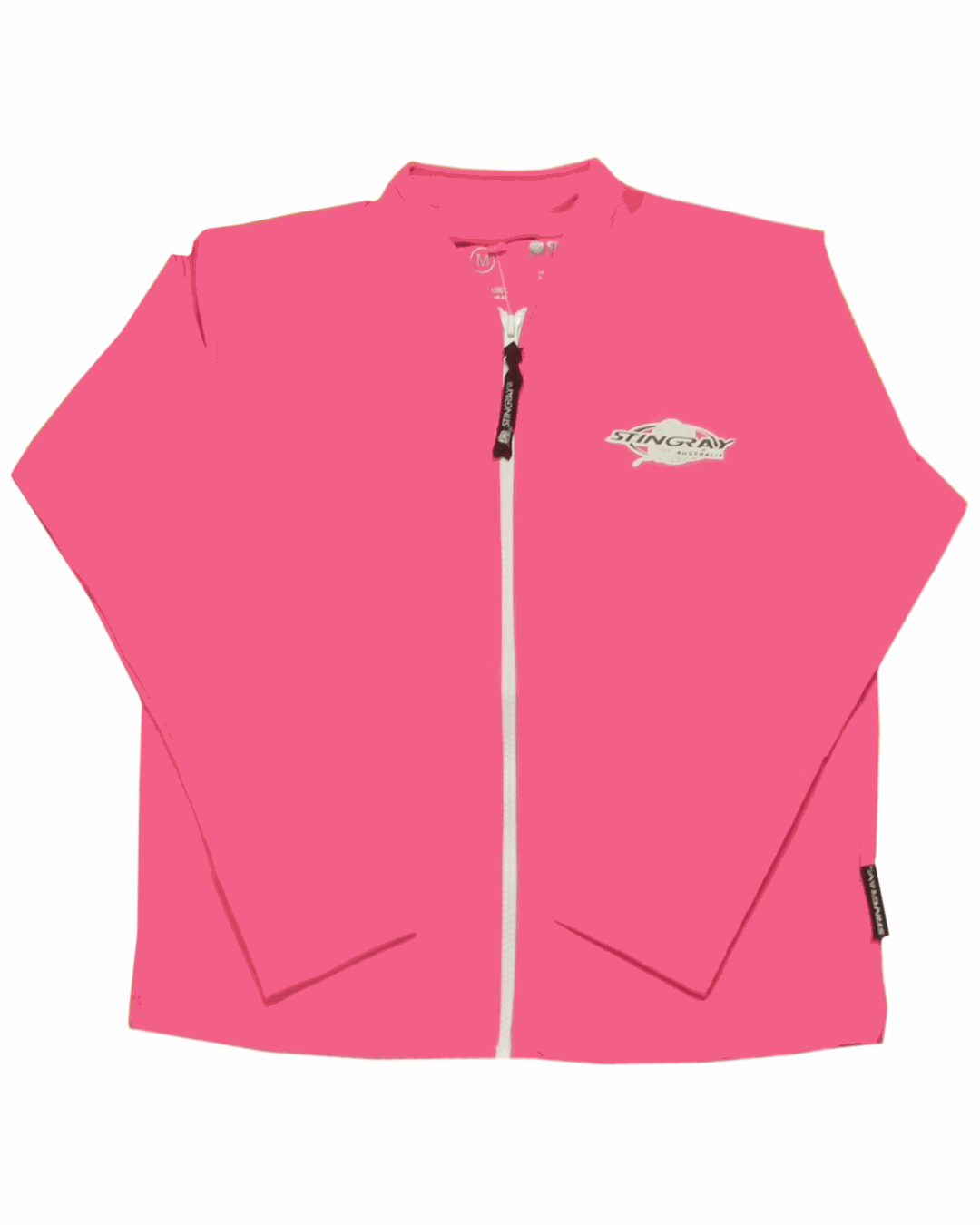 Flat lay of the pink Stingray Zipped Long Sleeve Jacket with front zip and made from UPF 50+ sun protection fabric.