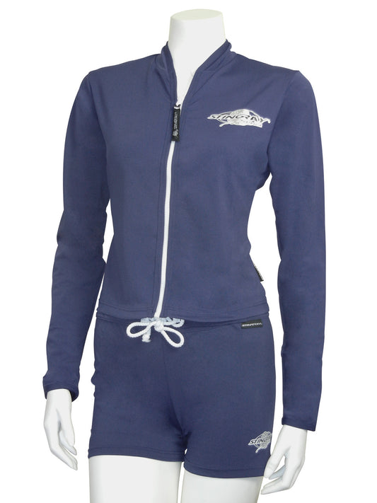 Navy Stingray Women's Zipped Long Sleeve Jacket with front zip, providing UPF 50+ sun protection.