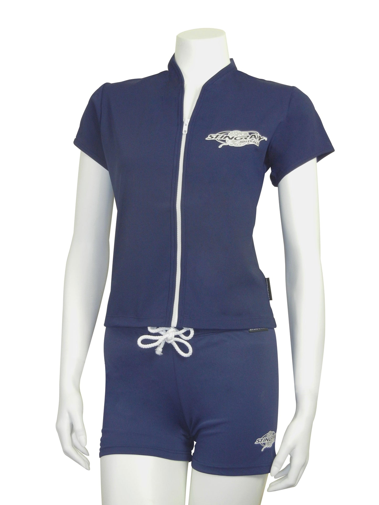 Best navy Stingray Women's Short Sleeve Jacket with front zip, offering UPF 50+ sun protection and a sleek, functional design.