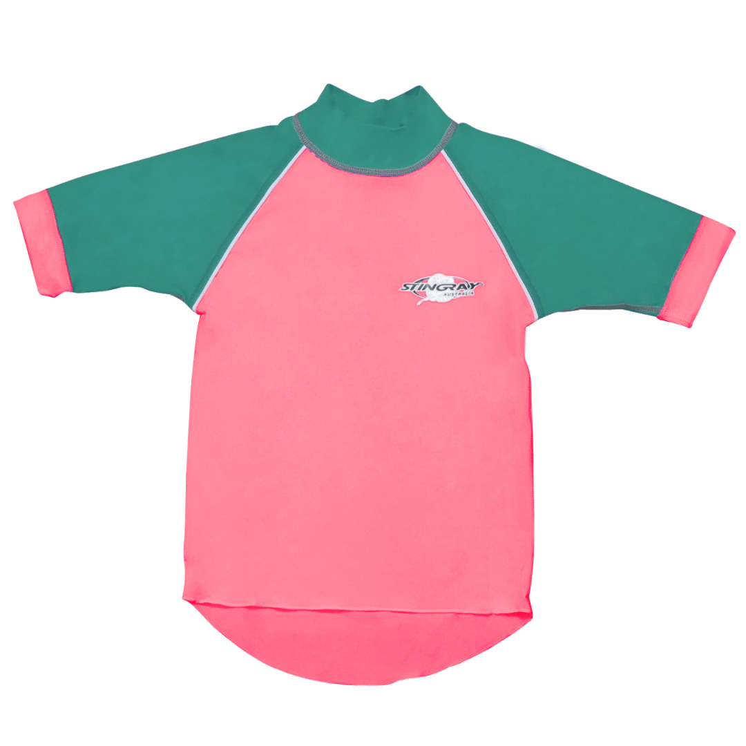 UPF 50+ rash shirt for kids laid flat on white background
