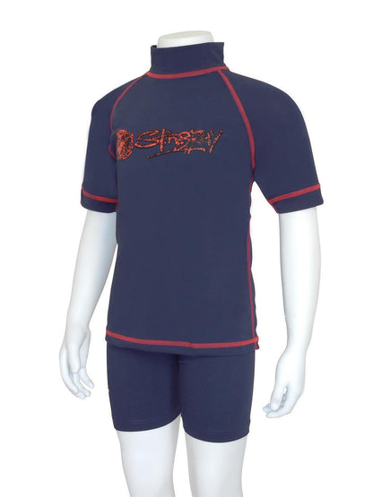 Navy Stingray Toddler Kids' Surf Rash Top UPF 50+, showcasing its soft, durable fabric and superior sun protection for outdoor and water activities.