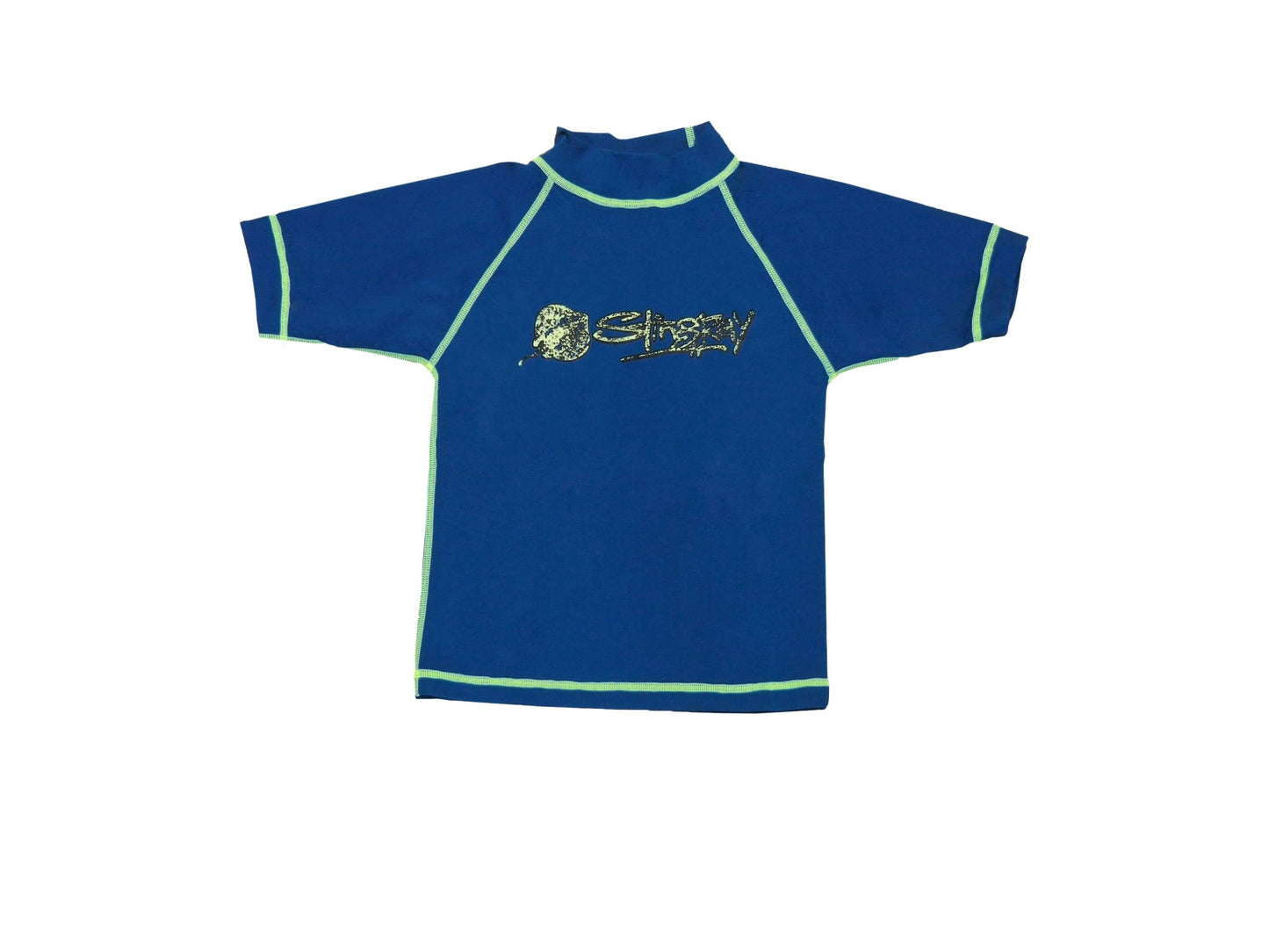 Flat front view of Royal blue Stingray Toddler Kids' Surf Rash Top UPF 50+, showcasing its soft, durable fabric and superior sun protection for outdoor and water activities.