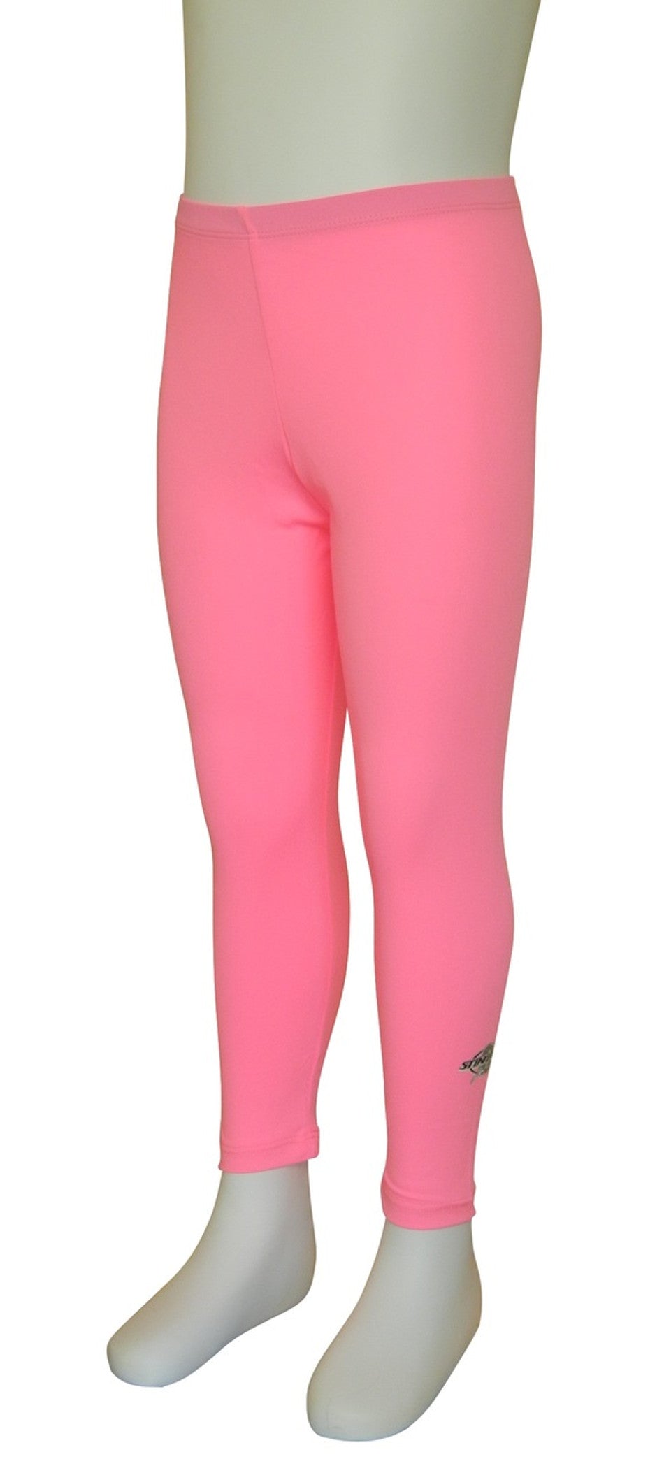 Pink Stingray Kids' Swim Leggings UPF 50+, showcasing their soft, chlorine-resistant fabric and superior sun protection.