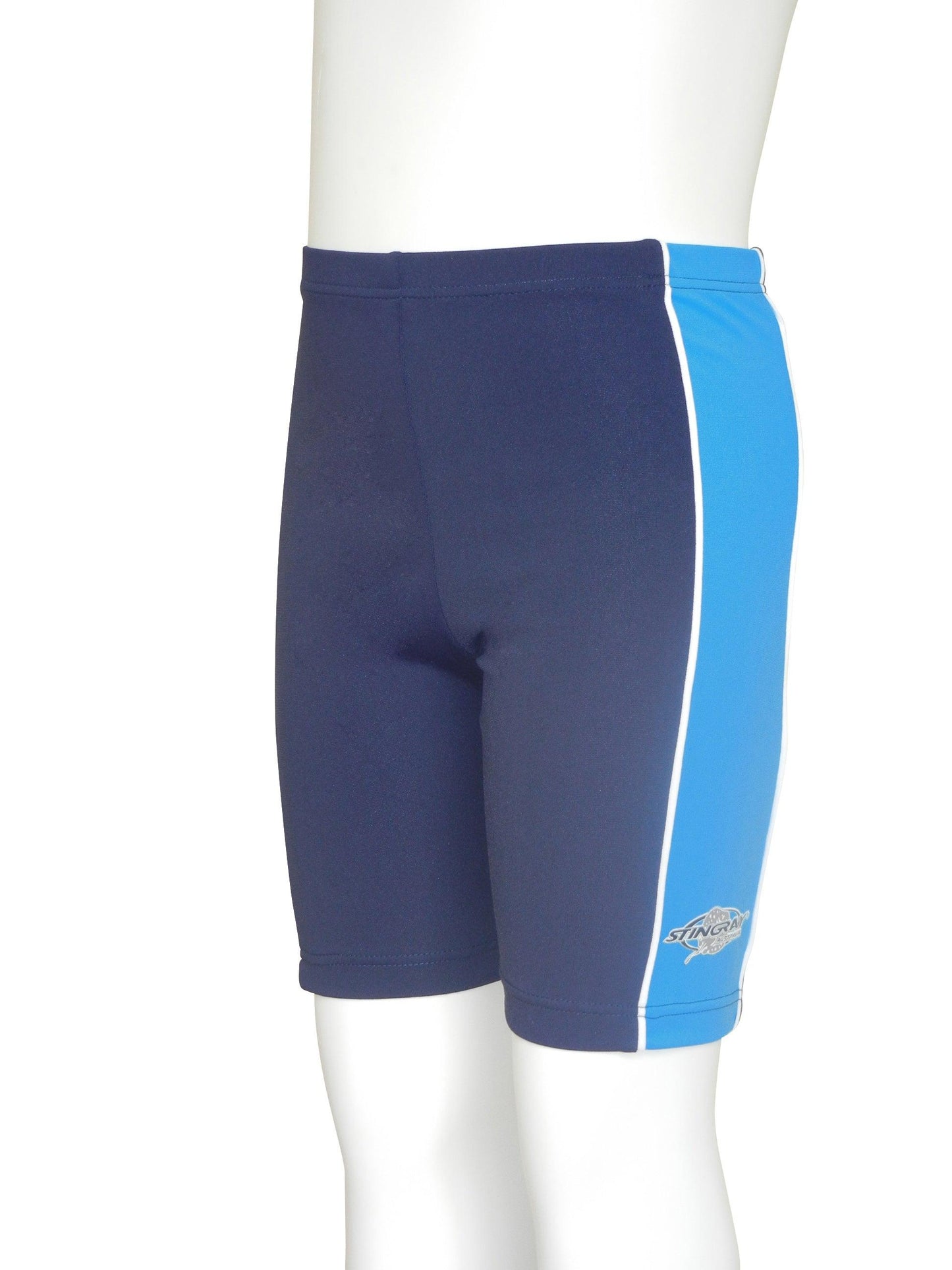 Navy Stingray Toddler Kids' Swim Shorts UPF 50+, these swimming trunks feature a contrasting azure side panel and superior sun protection for swimming, water activities and outdoor play.