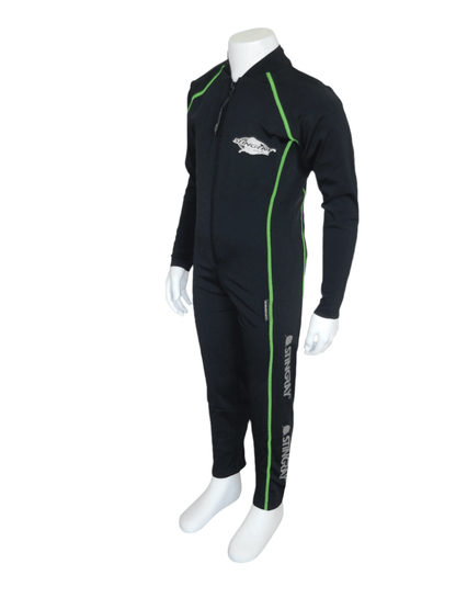 Black with lime stitching Stingray Toddler Kids' Full-Body Stinger Sunsuit - Sport Style, offering UPF 50+ sun protection and sleek design for swimming and outdoor activities.