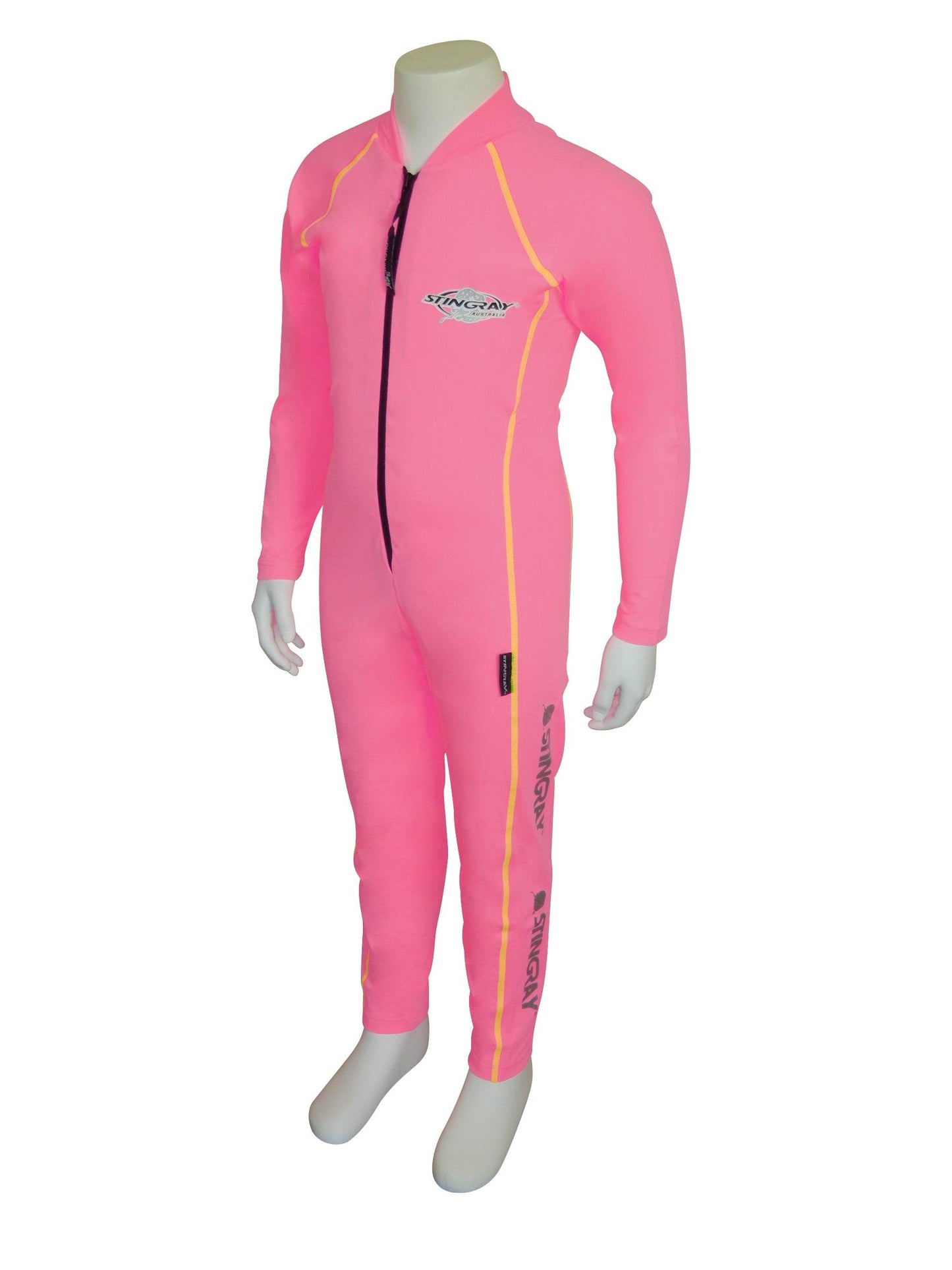 Pink with orange stitching Stingray Toddler Kids' Full-Body Stinger Sunsuit - Sport Style, offering UPF 50+ sun protection and sleek design for swimming and outdoor activities.