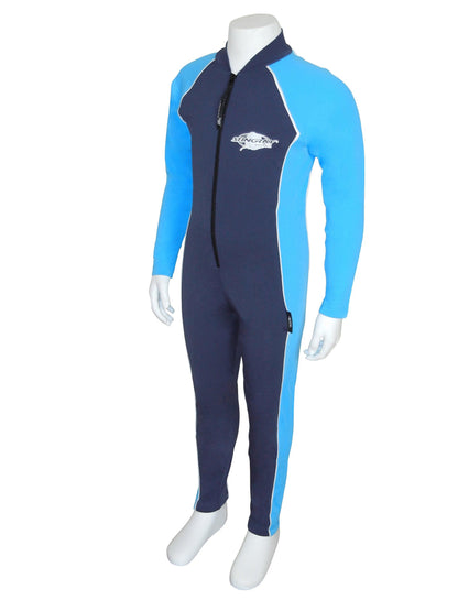 Navy and azure Stingray Toddler Kids' Full-Body Stinger Sunsuit, showcasing its UPF 50+ protection and sleek, comfortable design.