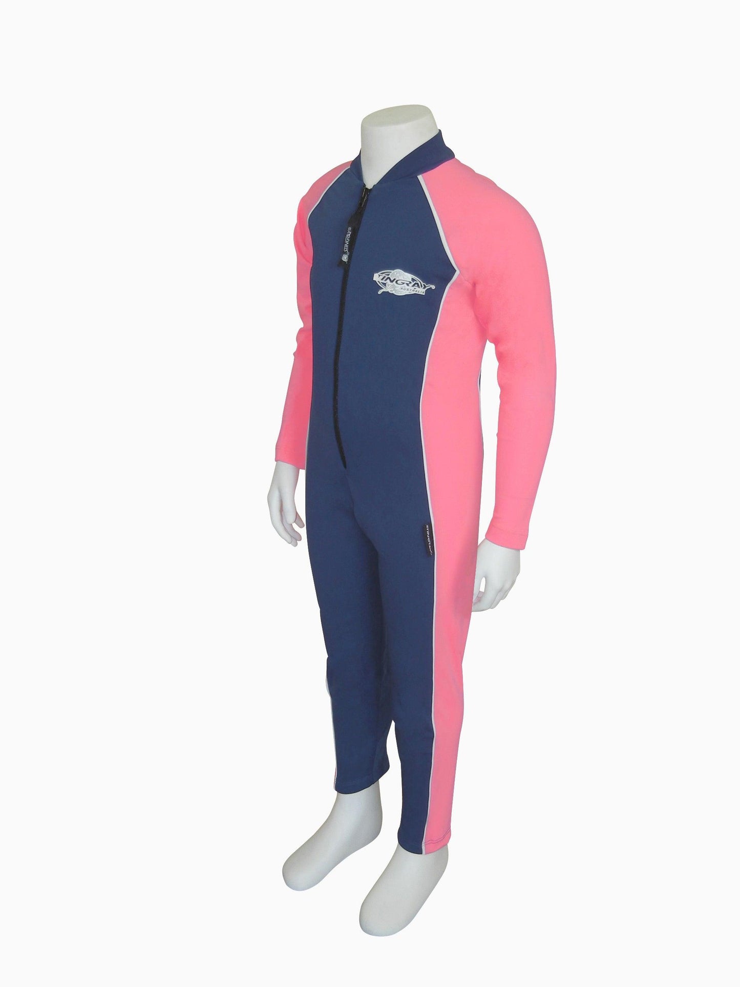 Navy and pink Stingray Toddler Kids' Full-Body Stinger Sunsuit, showcasing its UPF 50+ protection and sleek, comfortable design.