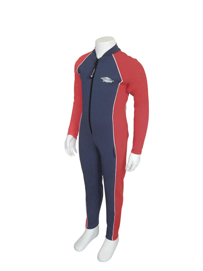 Navy and red Stingray Toddler Kids' Full-Body Stinger Sunsuit, showcasing its UPF 50+ protection and sleek, comfortable design.