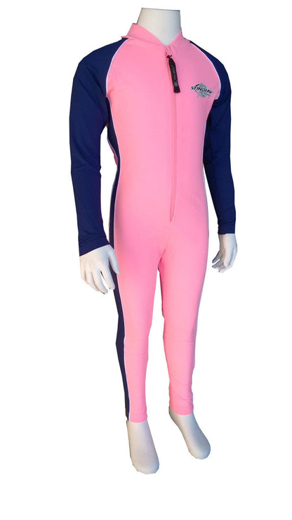 Pink and navy Stingray Toddler Kids' Full-Body Stinger Sunsuit, showcasing its UPF 50+ protection and sleek, comfortable design.