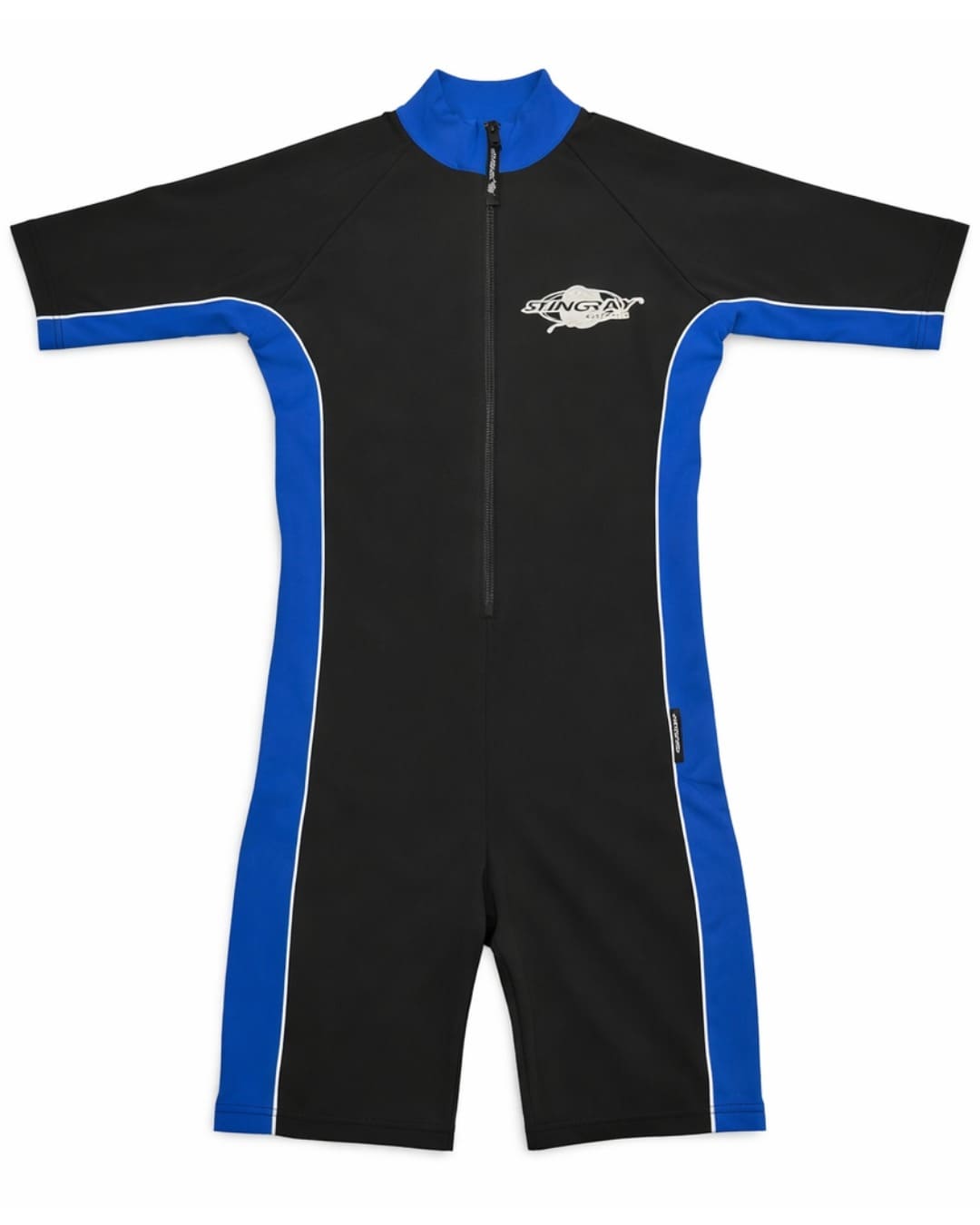 Stingray Short Sleeve Sunsuit UPF 50+ - equatorsun - flat lay in black and ocean blue