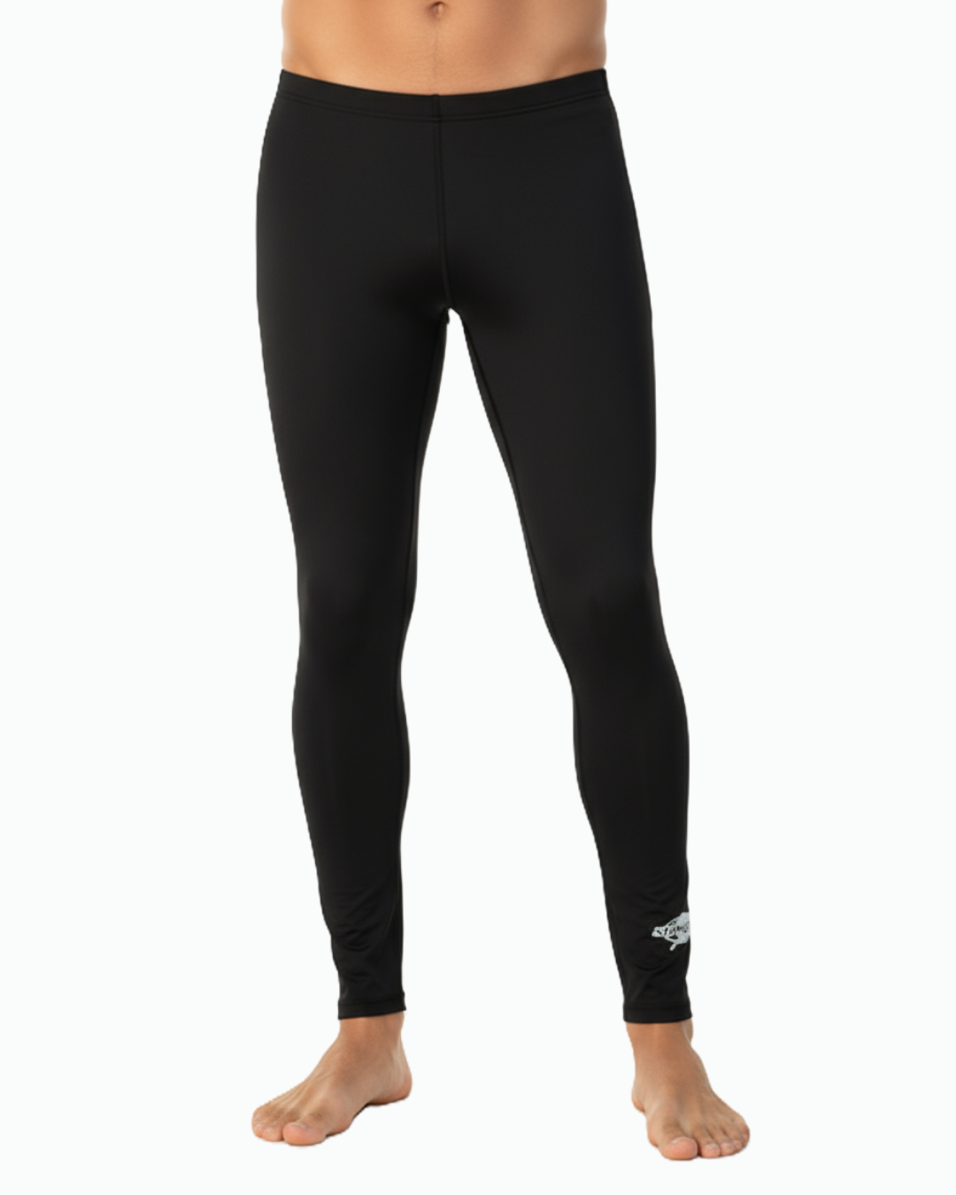 Black upf leggings worn by a man on a white background