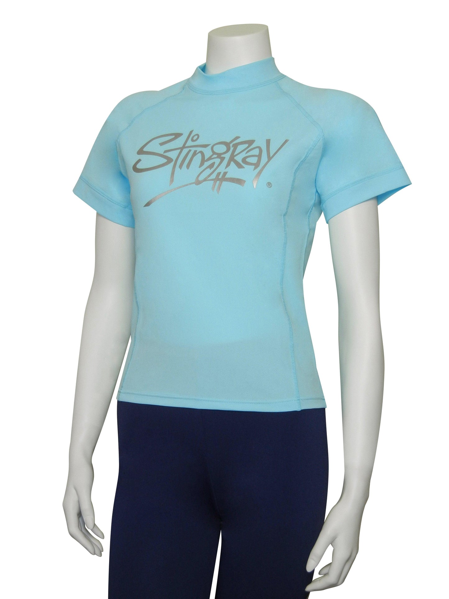 Best aqua Stingray Women's Short Sleeve Rash Shirt offering UPF 50+ sun protection, designed with breathable, chlorine-resistant fabric.