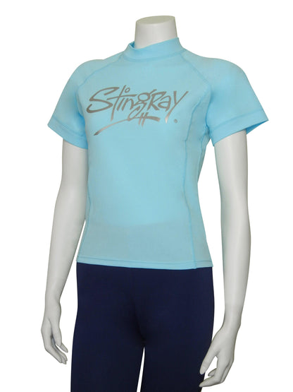 Best aqua Stingray Women's Short Sleeve Rash Shirt offering UPF 50+ sun protection, designed with breathable, chlorine-resistant fabric.