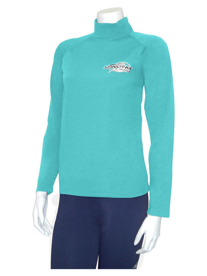 Stingray topaz blue unisex long sleeve rash shirt with UPF 50+ sun protection, made from chlorine-resistant fabric for swimming and outdoor activities.