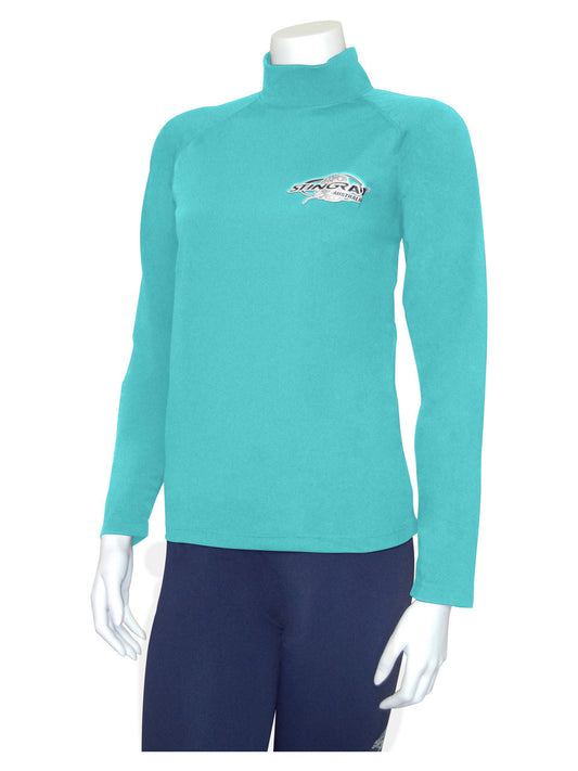 Stingray topaz unisex long sleeve rash shirt with UPF 50+ sun protection, made from chlorine-resistant fabric for swimming and outdoor activities.