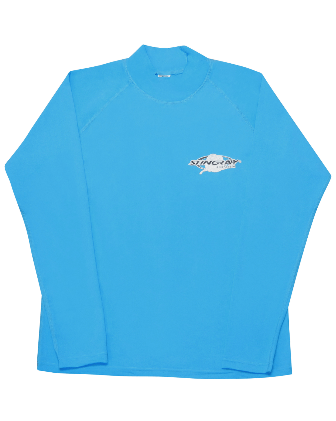 Stingray azure unisex long sleeve rash shirt with UPF 50+ sun protection.