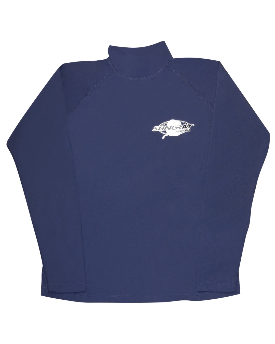 Stingray navy unisex long sleeve rash shirt with UPF 50+ sun protection.
