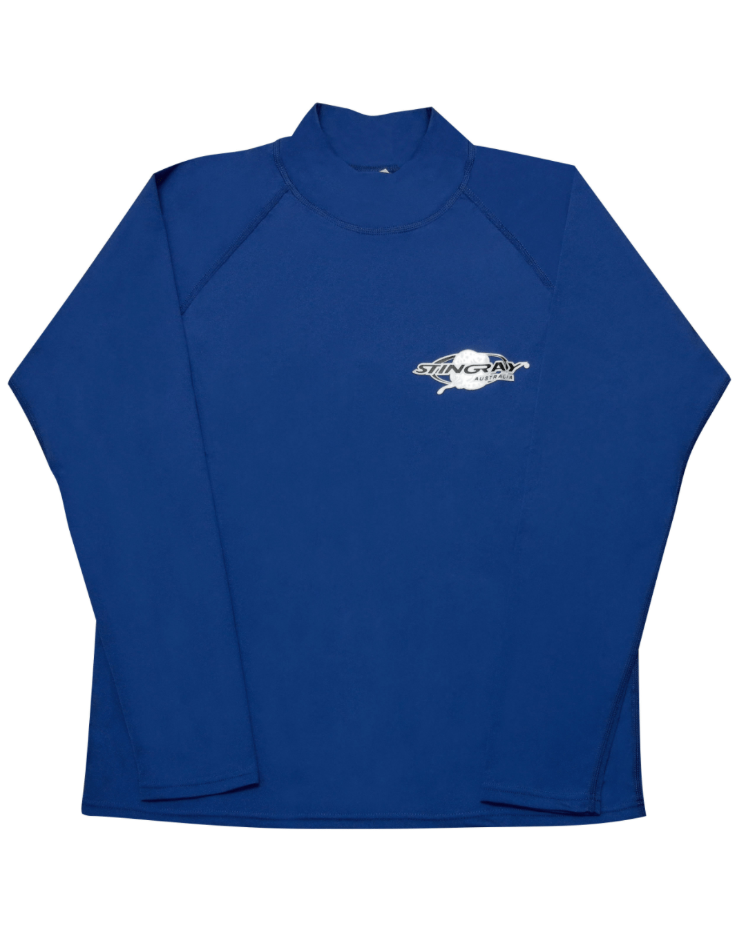 Stingray ocean blue unisex long sleeve rash shirt with UPF 50+ sun protection.