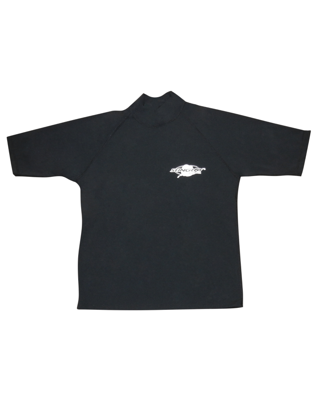 Black UPF 50+ rash shirt flat lay