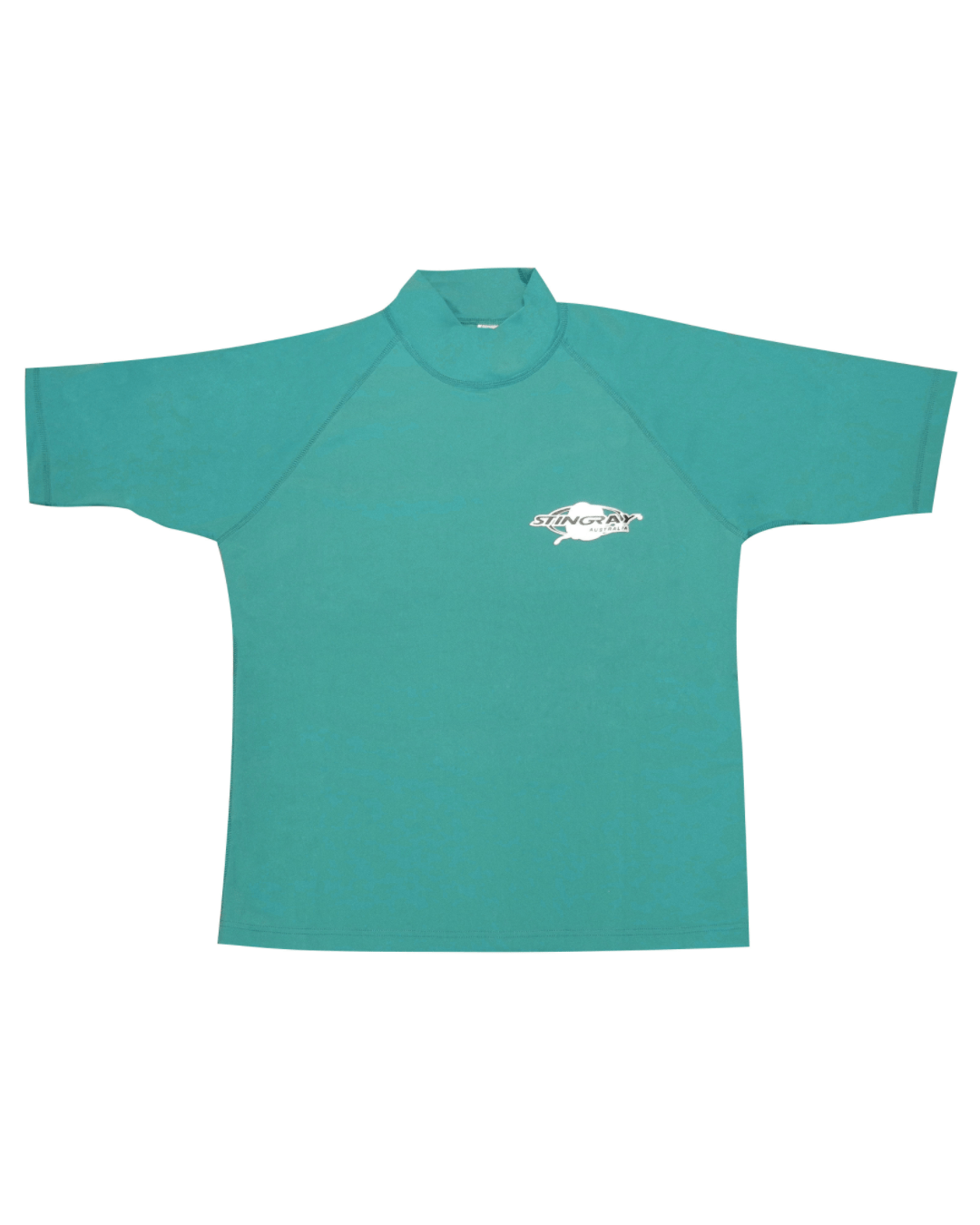 Teal UPF 50+ rash shirt flat lay