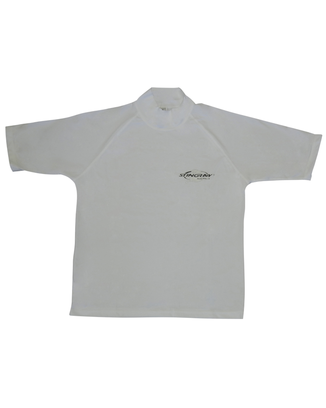 White UPF 50+ rash shirt flat lay