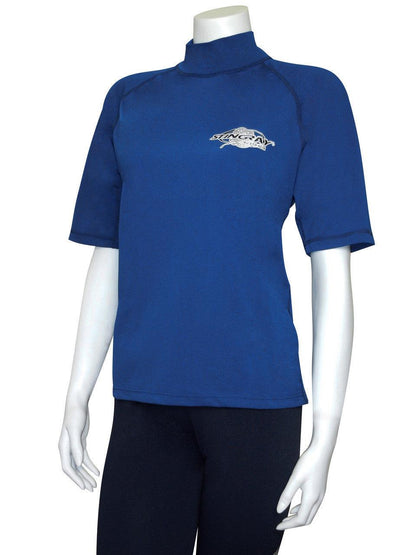 Best ocean blue Stingray unisex adult short sleeve rash shirt with UPF 50+ sun protection, made from chlorine-resistant fabric for outdoor and water activities.