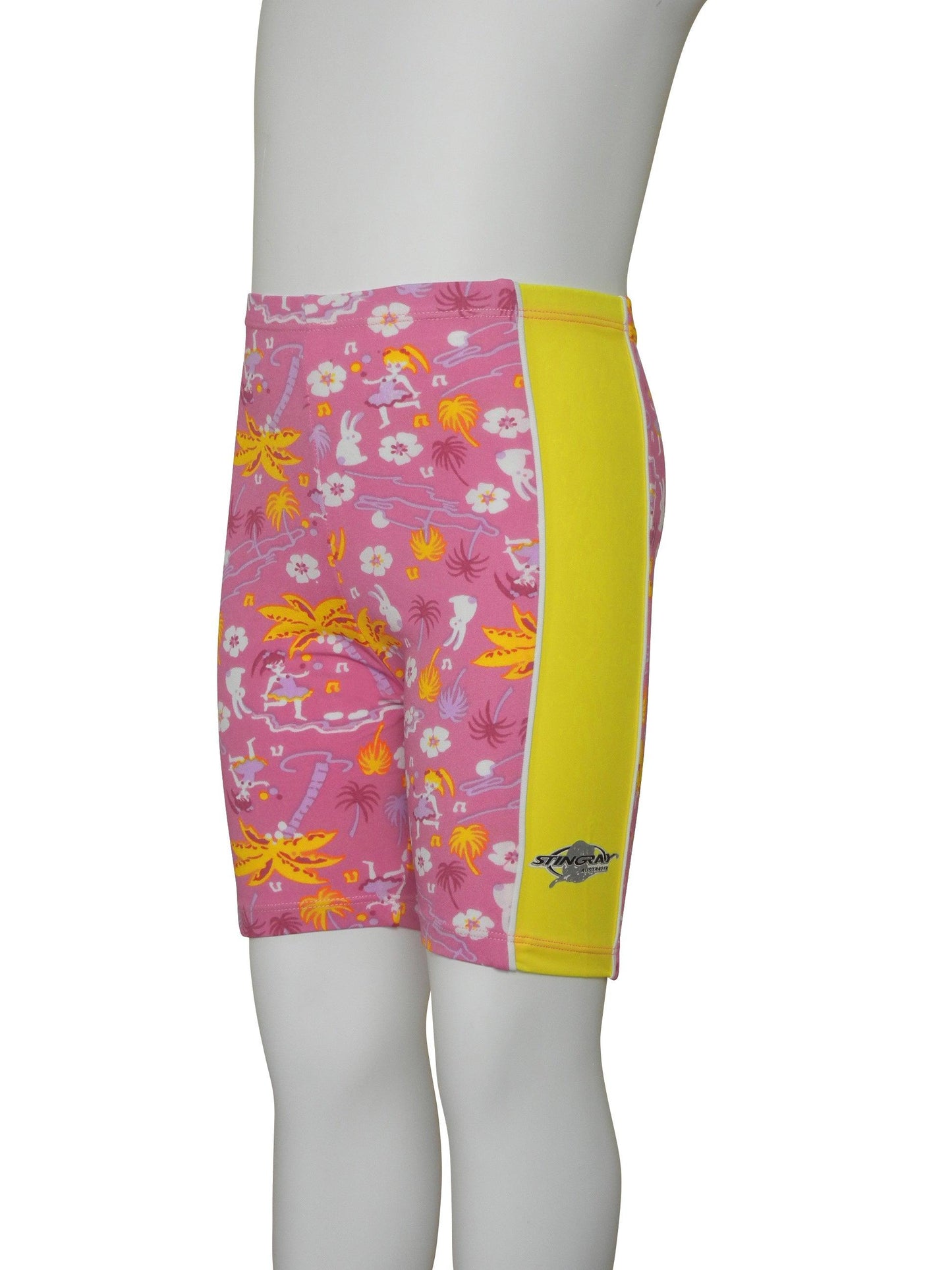 Front flat view of Hawaii Stingray Toddler Kids' Swim Shorts UPF 50+, these swimming trunks feature a contrasting yellow side panel and superior sun protection for swimming, water activities and outdoor play.