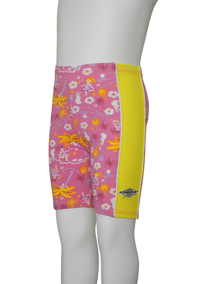 Front flat view of Hawaii Stingray Toddler Kids' Swim Shorts UPF 50+, these swimming trunks feature a contrasting yellow side panel and superior sun protection for swimming, water activities and outdoor play.