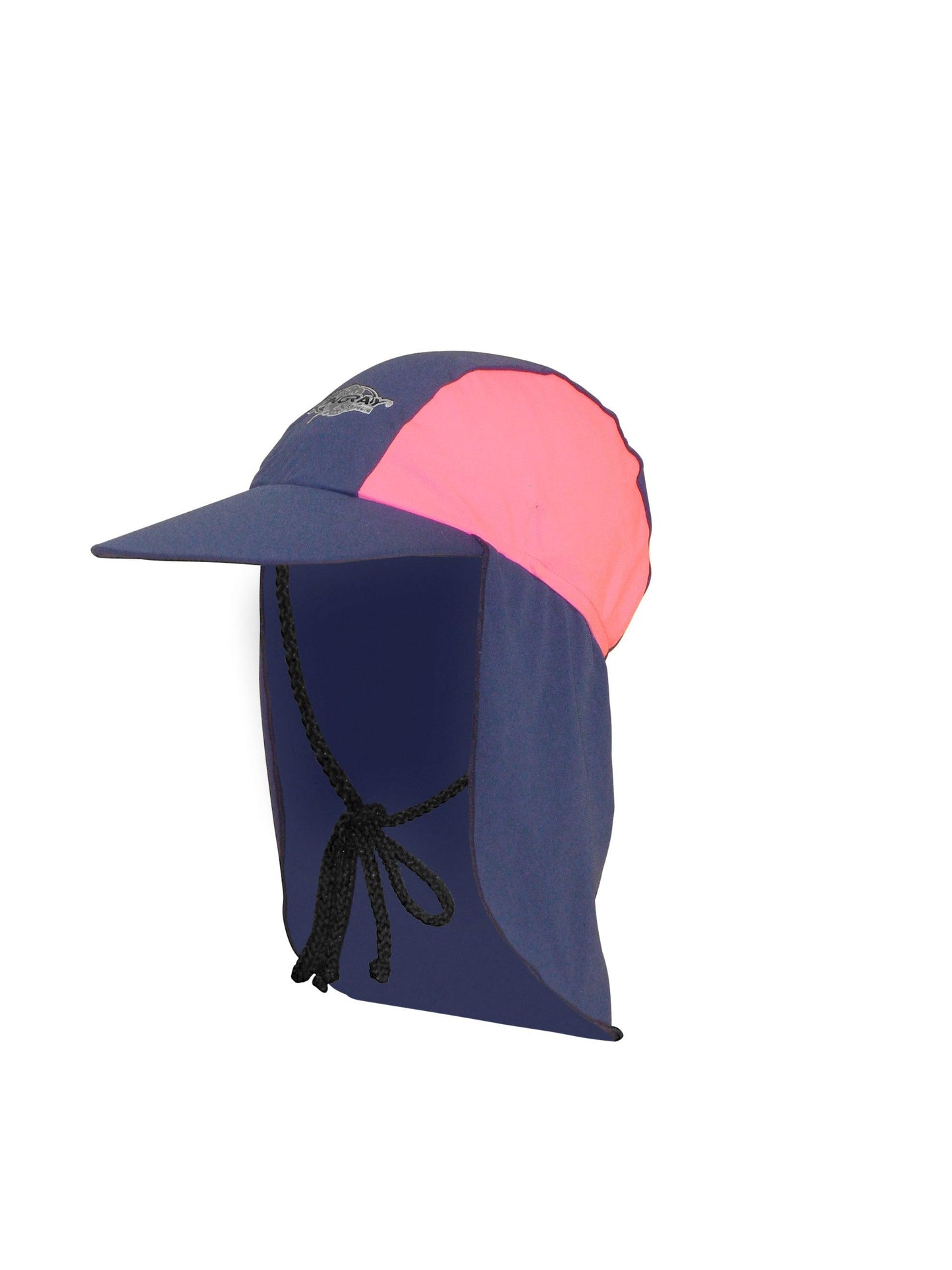 Navy and pink Stingray Kids' Legionnaire Cap UPF 50+ in chlorine-resistant fabric, offering sun protection and featuring a secure drawstring.