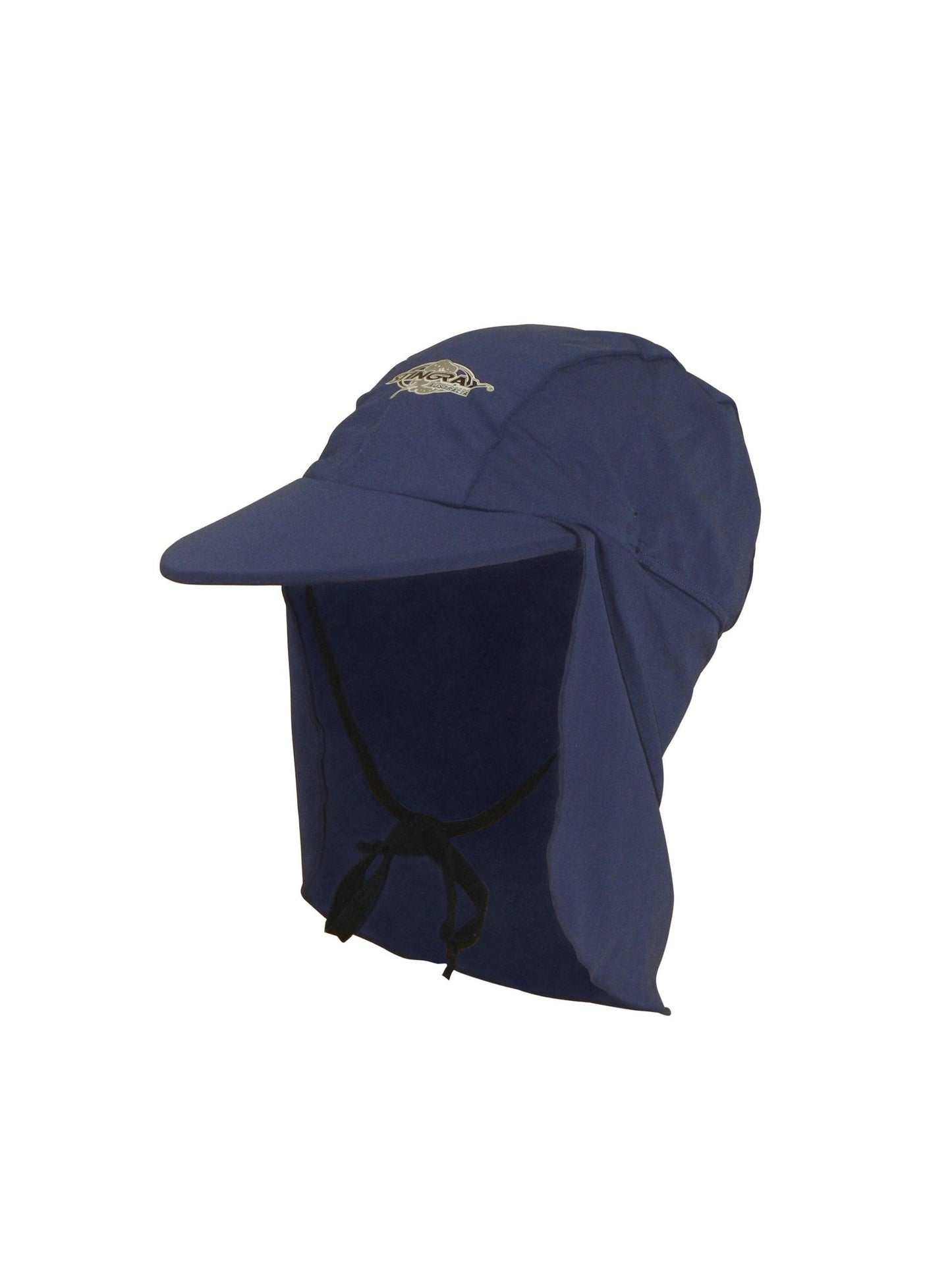 Navy Stingray Kids' Legionnaire Cap UPF 50+ in chlorine-resistant fabric, offering sun protection and featuring a secure drawstring.