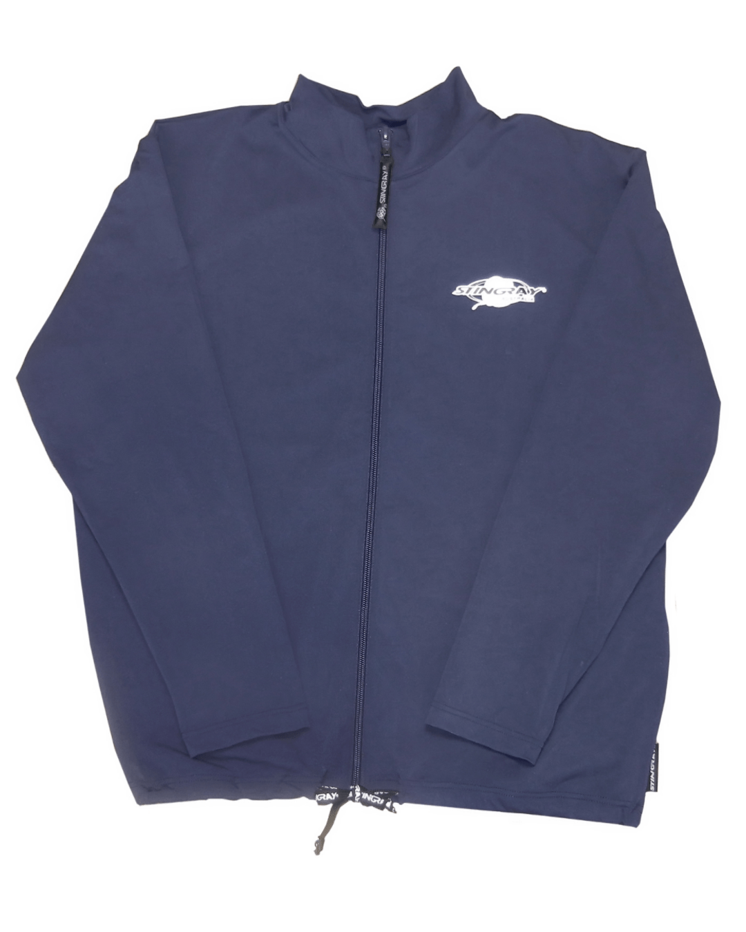 Flat lay of Stingray aqua UPF 50+ long sleeve jacket in navy for women