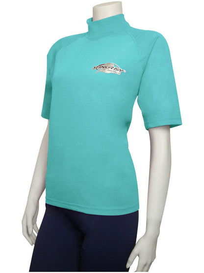 Best aqua Stingray unisex adult short sleeve rash shirt with UPF 50+ sun protection, made from chlorine-resistant fabric for outdoor and water activities.