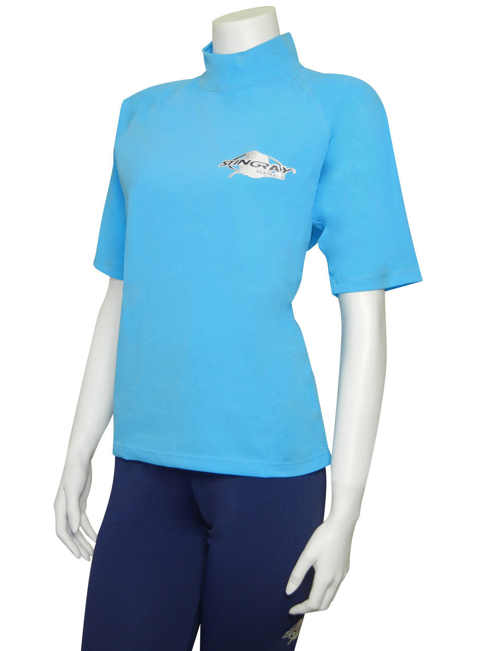 Best azure Stingray unisex adult short sleeve rash shirt with UPF 50+ sun protection, made from chlorine-resistant fabric for outdoor and water activities.