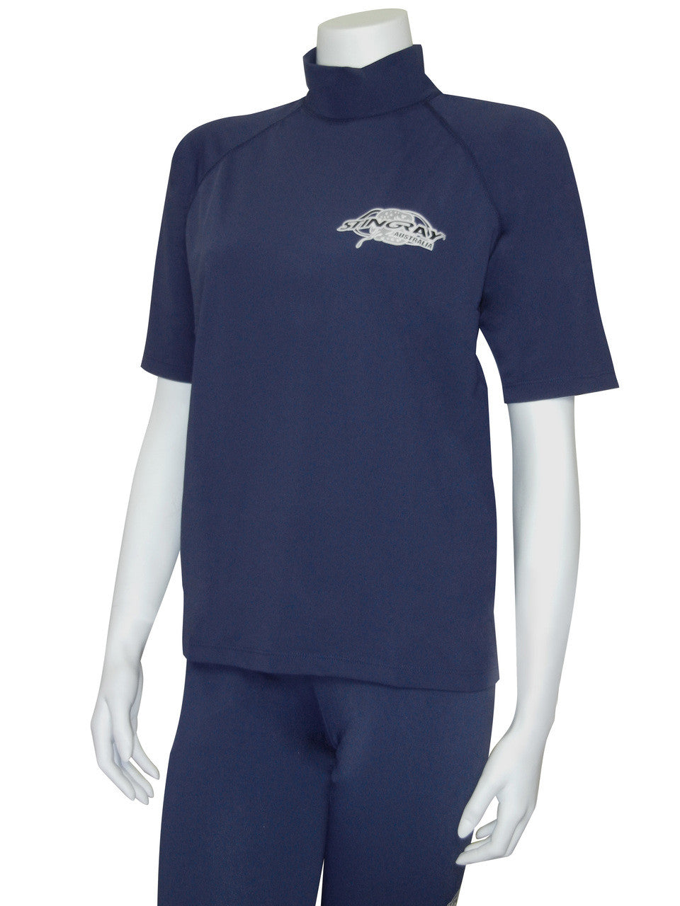 Best navy Stingray unisex adult short sleeve rash shirt with UPF 50+ sun protection, made from chlorine-resistant fabric for outdoor and water activities.