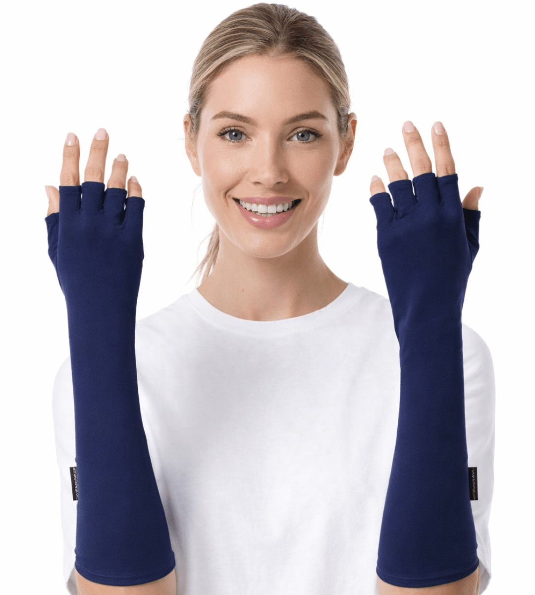 Woman showing her UV driving sleeves