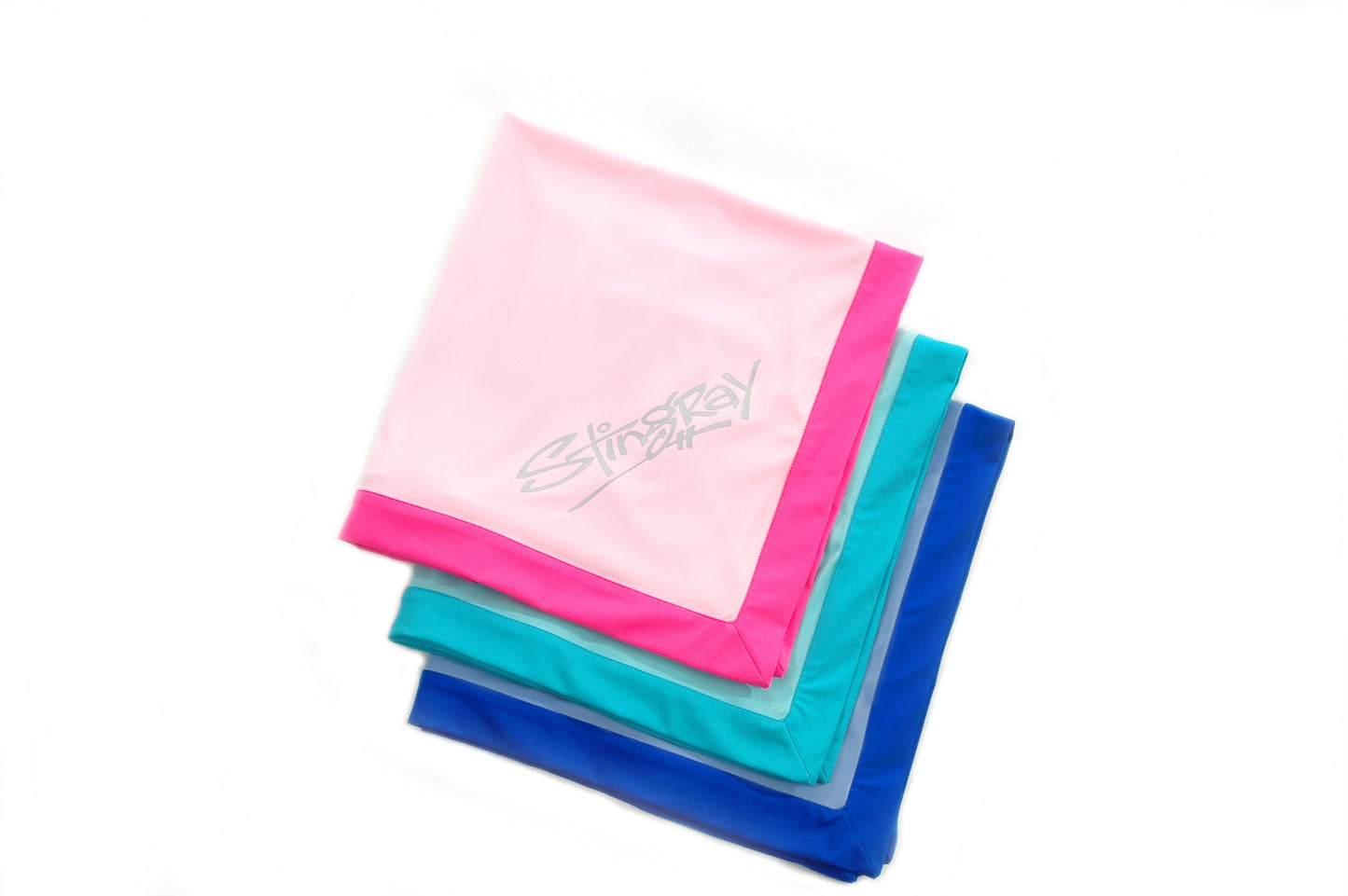 Best Stingray Baby Sun Cover with UPF 50+ sun protection, crafted from soft Lycra fabric, offering versatile protection for all environments. Colours shown are pink, topaz and aqua blue, blue.