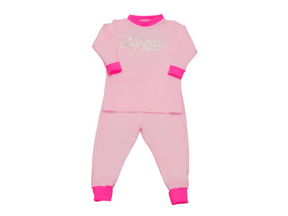 Pink Stingray Toddler Two-Piece Sunsuit, featuring a long-sleeve top and leggings for full-body sun protection and comfort.