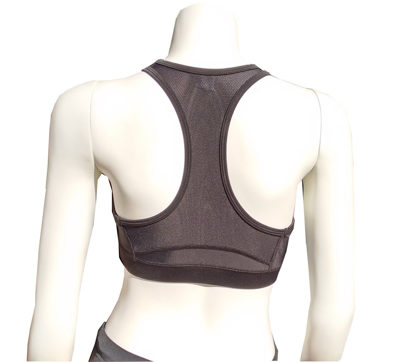 Back view of black Stingray Women's Sports Bra in a sleek Australian design, offering UPF 50+ sun protection and a supportive fit.