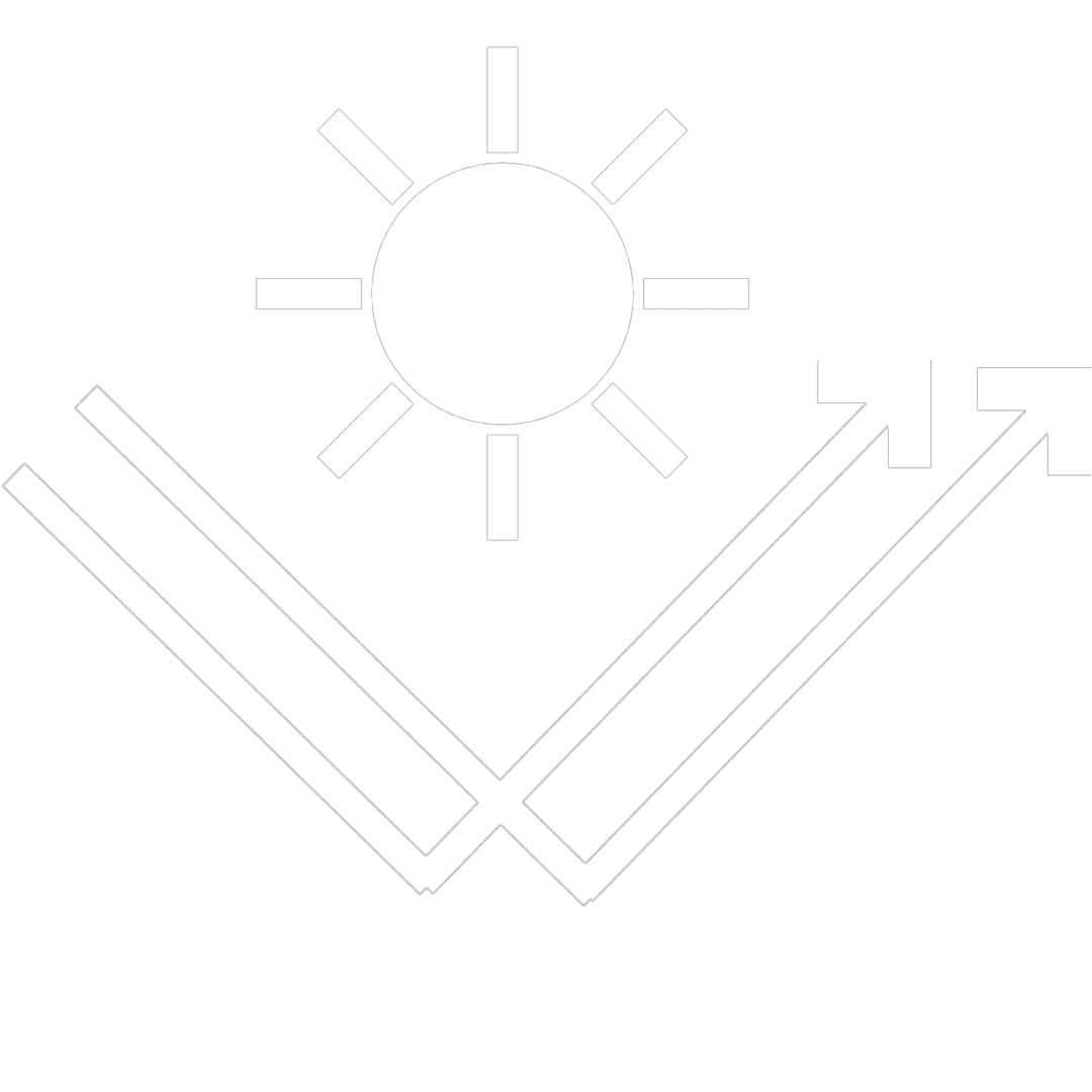 White sun and arrows symbol on a transparent background