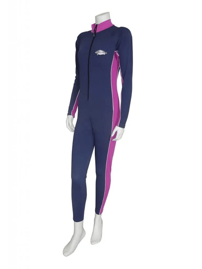 Best navy and fuchsia Stingray unisex full-body stinger sunsuit with UPF 50+ sun protection. This swim suit offers full-body coverage with durable chlorine-resistant fabric.