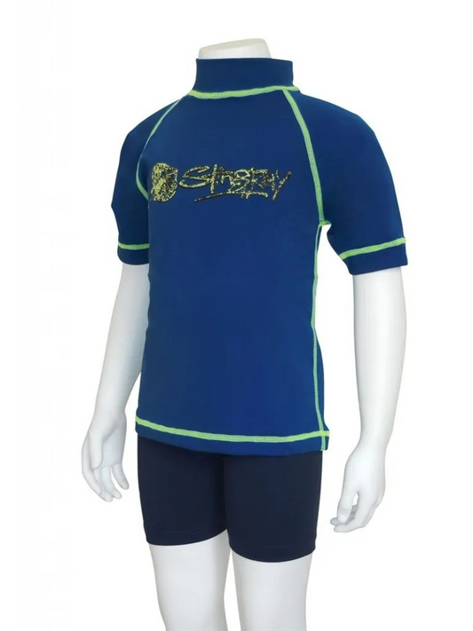 Ocean blue Stingray Kids' Surf Rash Top UPF 50+, showcasing its soft, durable fabric and superior sun protection for outdoor and water activities.