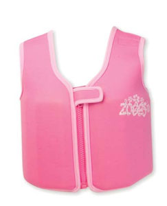 Pink Zoggs Kids' Buoyancy Jacket made from neoprene with adjustable, puncture-proof floats for safe and confident swimming.